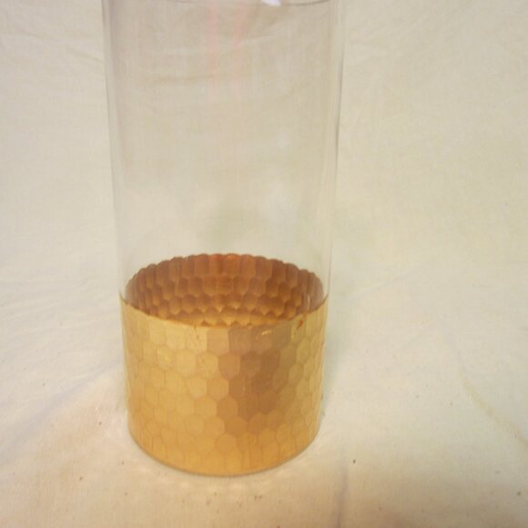 VTG FTD FLORIST VASE, CLEAR W/HONEYCOMB GOLD BOTTOM CYLINDER SHAPE - Picture 2 of 4